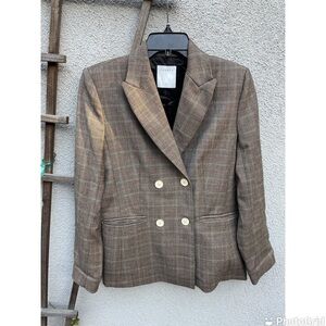 Sandro Check Plaid Blazer Brown